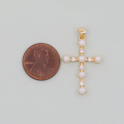 18K Gold Filled Cubic Zirconia Cross Charm Pendant for Jewelry Making