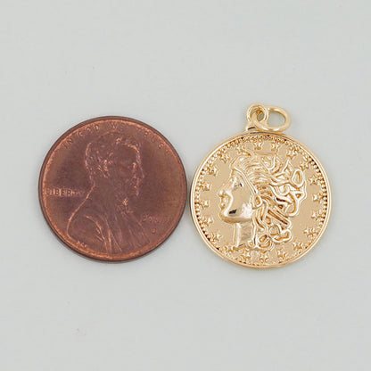 Gold Geometry Charms,18K Gold Filled Round Coin Pendant,geometry Charm Bracelet Necklace for DIY Jewelry Making Supply