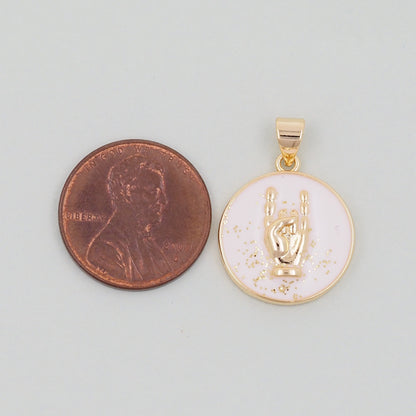 Gold gesture Charms,18K Gold Filled Round Coin Hand Pendant,Hand Charm Bracelet Necklace for DIY Jewelry Making Supply