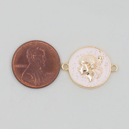 Gold Geometry Enamel connector Charms,18K Gold Filled Round Coin Pendant,geometry Charm Bracelet Necklace for DIY Jewelry Making Supply