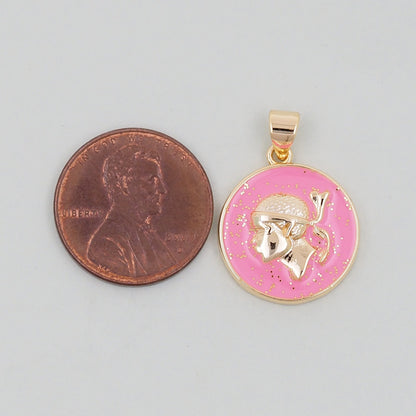 Gold Geometry Enamel Charms,18K Gold Filled Round Coin Pendant,geometry Charm Bracelet Necklace for DIY Jewelry Making Supply