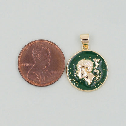 Gold Geometry Enamel Charms,18K Gold Filled Round Coin Pendant,geometry Charm Bracelet Necklace for DIY Jewelry Making Supply