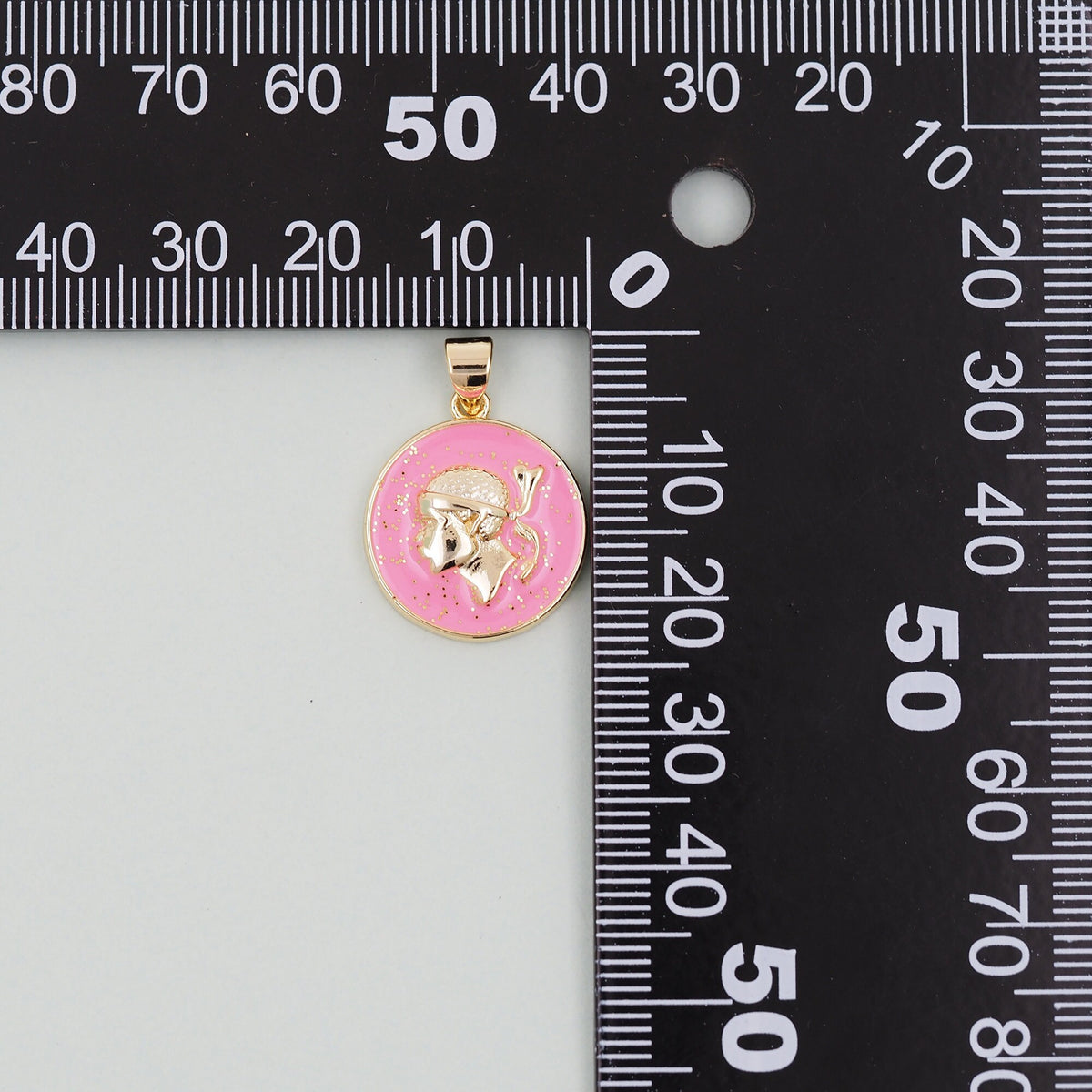 Gold Geometry Enamel Charms,18K Gold Filled Round Coin Pendant,geometry Charm Bracelet Necklace for DIY Jewelry Making Supply