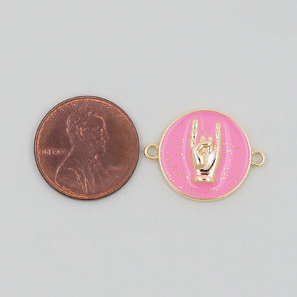 Gold gesture Connector Charms,18K Gold Filled Round Coin Hand Pendant,Hand Charm Bracelet Necklace for DIY Jewelry Making Supply