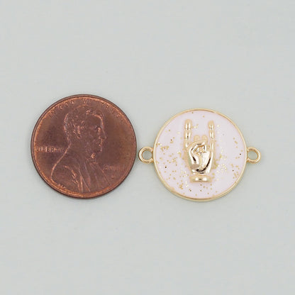 Gold gesture Connector Charms,18K Gold Filled Round Coin Hand Pendant,Hand Charm Bracelet Necklace for DIY Jewelry Making Sup