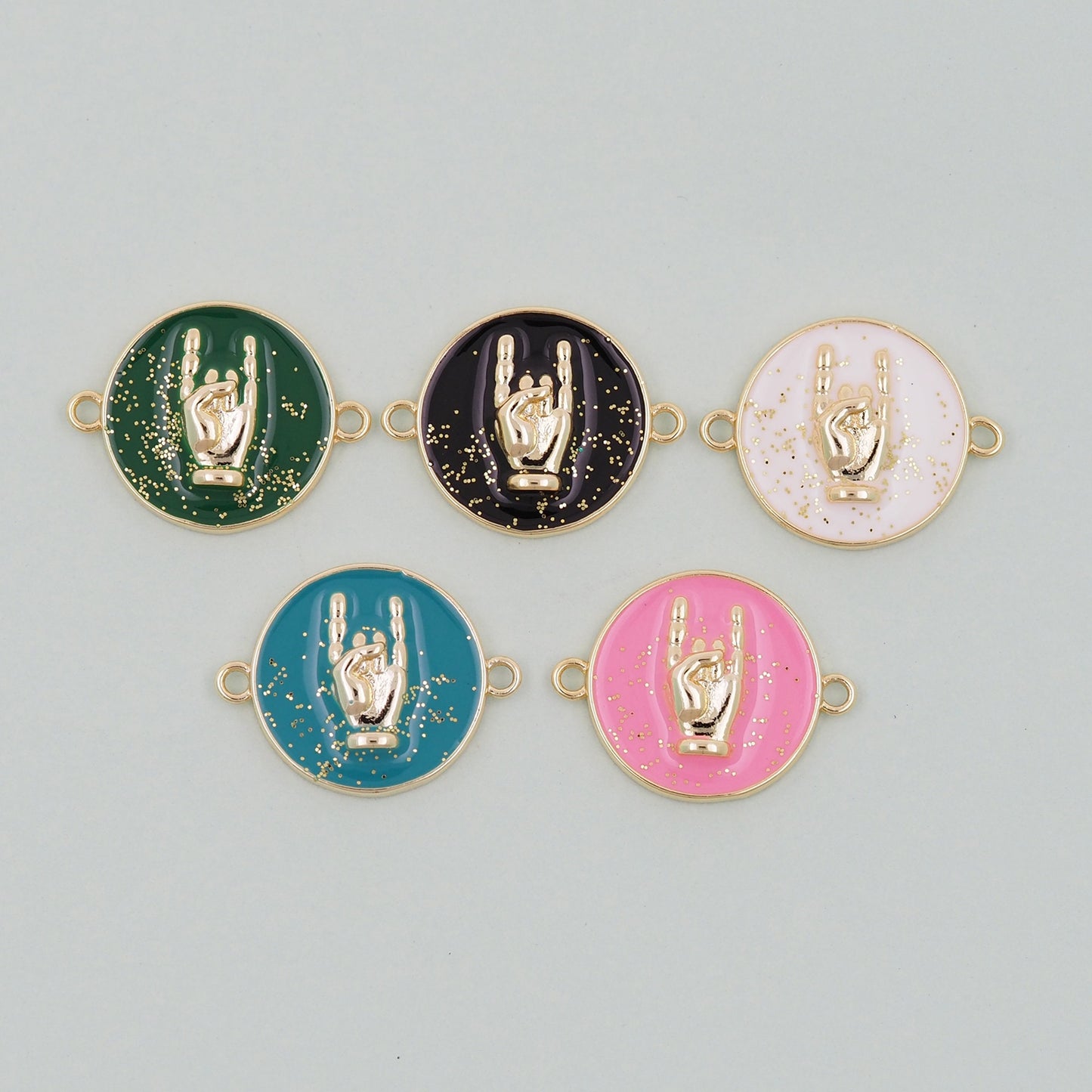Gold gesture Connector Charms,18K Gold Filled Round Coin Hand Pendant,Hand Charm Bracelet Necklace for DIY Jewelry Making Supply