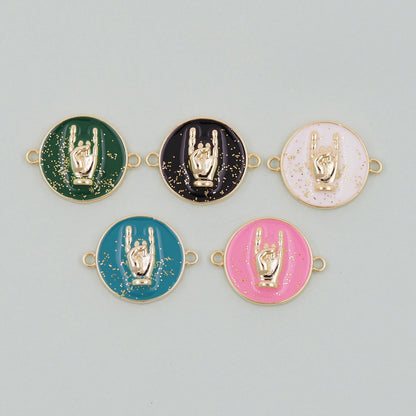 Gold gesture Connector Charms,18K Gold Filled Round Coin Hand Pendant,Hand Charm Bracelet Necklace for DIY Jewelry Making Sup