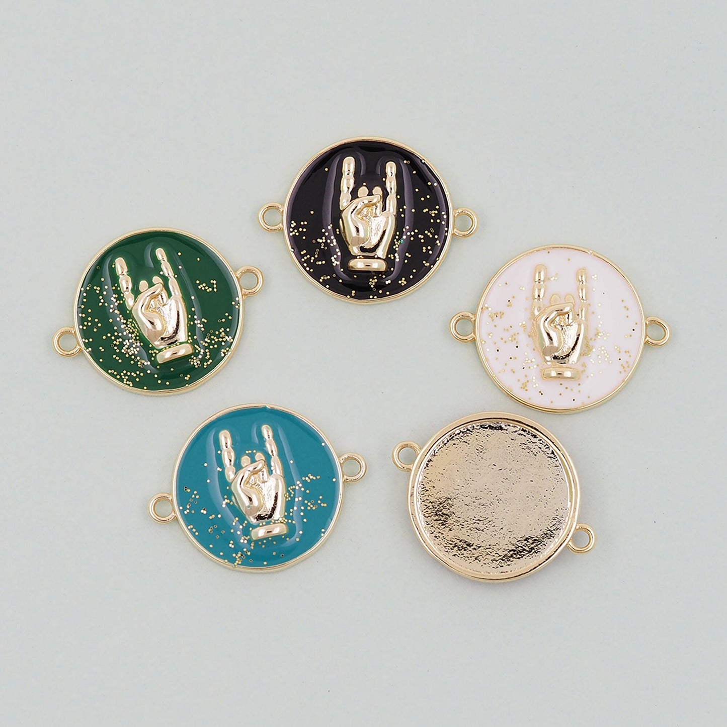 Gold gesture Connector Charms,18K Gold Filled Round Coin Hand Pendant,Hand Charm Bracelet Necklace for DIY Jewelry Making Supply