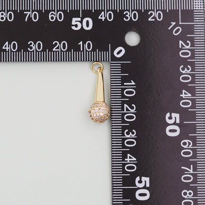 Gold Microphone Charms,18K Gold Filled CZ microphone Pendant,microphone Charm Bracelet Necklace for DIY Jewelry Making Supply