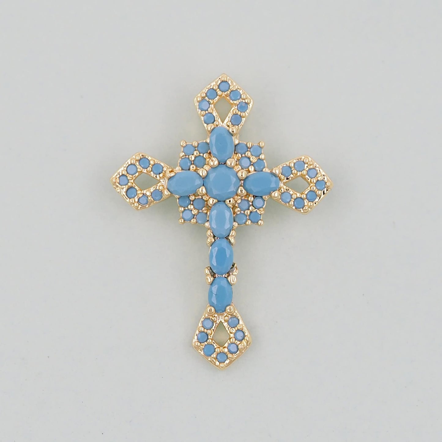 Gold Cross Charms,18K Gold Filled CZ turquoise Cross Pendant,Religious Charm Bracelet Necklace for DIY Jewelry Making Supply