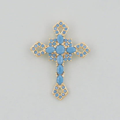 Gold Cross Charms,18K Gold Filled CZ turquoise Cross Pendant,Religious Charm Bracelet Necklace for DIY Jewelry Making Supply