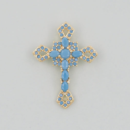 Gold Cross Charms,18K Gold Filled CZ turquoise Cross Pendant,Religious Charm Bracelet Necklace for DIY Jewelry Making Supply