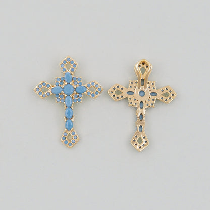 Gold Cross Charms,18K Gold Filled CZ turquoise Cross Pendant,Religious Charm Bracelet Necklace for DIY Jewelry Making Supply