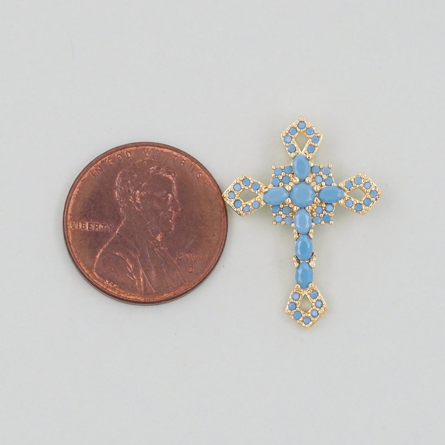 Gold Cross Charms,18K Gold Filled CZ turquoise Cross Pendant,Religious Charm Bracelet Necklace for DIY Jewelry Making Supply