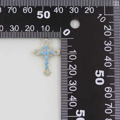 Gold Cross Charms,18K Gold Filled CZ turquoise Cross Pendant,Religious Charm Bracelet Necklace for DIY Jewelry Making Supply