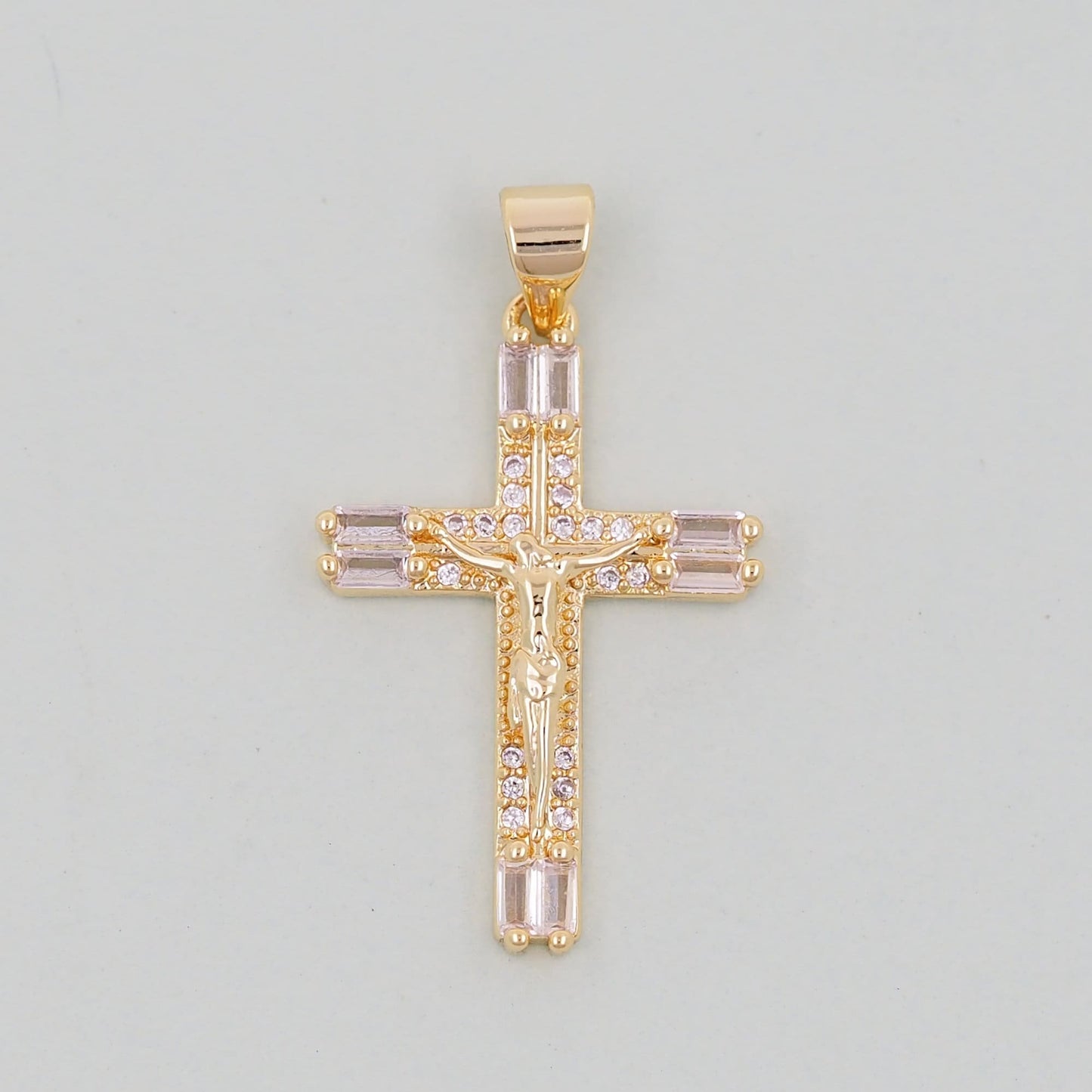 Gold Cross Charms,18K Gold Filled CZ turquoise Cross Pendant,Religious Jesus Charm Bracelet Necklace for DIY Jewelry Making Supply