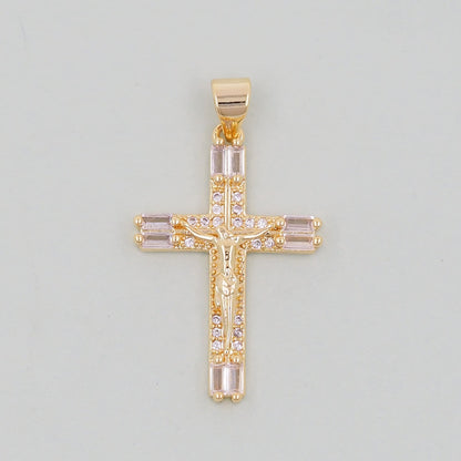 Gold Cross Charms,18K Gold Filled CZ turquoise Cross Pendant,Religious Jesus Charm Bracelet Necklace for DIY Jewelry Making Supply