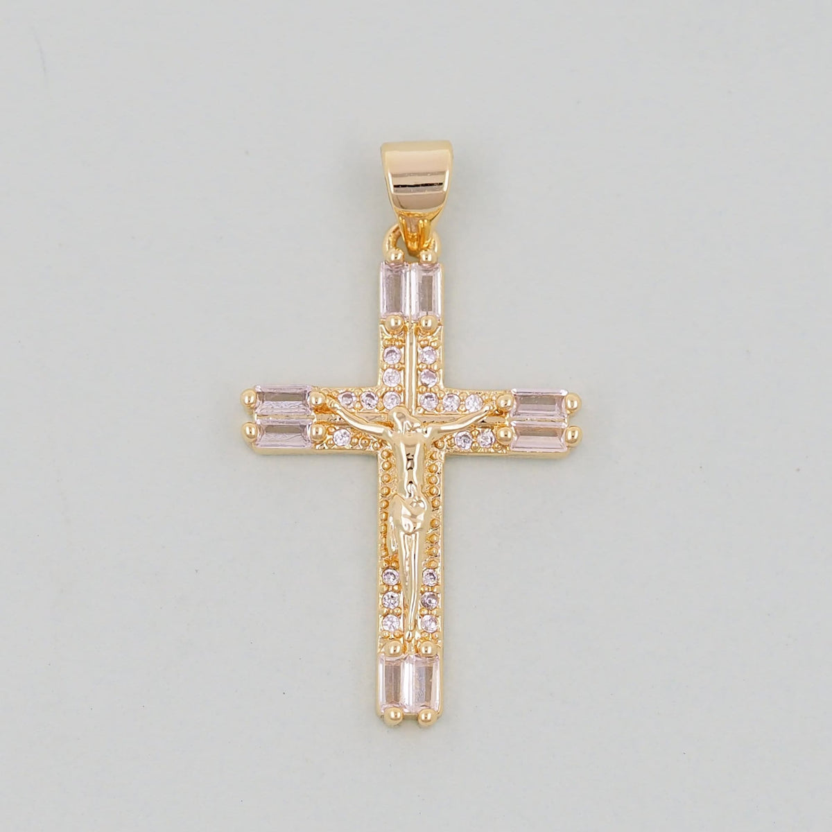 18K Gold Filled Cross CZ Turquoise Charm Pendant for Jewelry Making