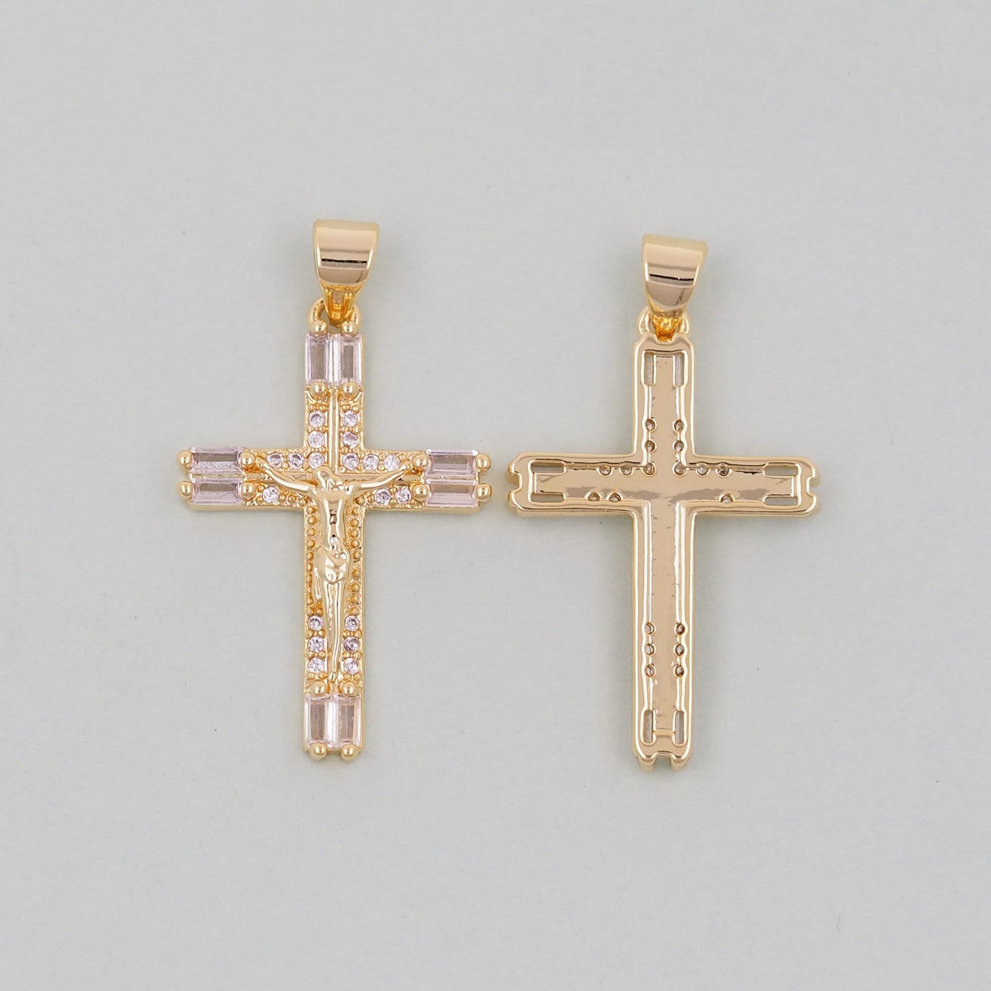 Gold Cross Charms,18K Gold Filled CZ turquoise Cross Pendant,Religious Jesus Charm Bracelet Necklace for DIY Jewelry Making Supply