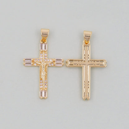 Gold Cross Charms,18K Gold Filled CZ turquoise Cross Pendant,Religious Jesus Charm Bracelet Necklace for DIY Jewelry Making Supply