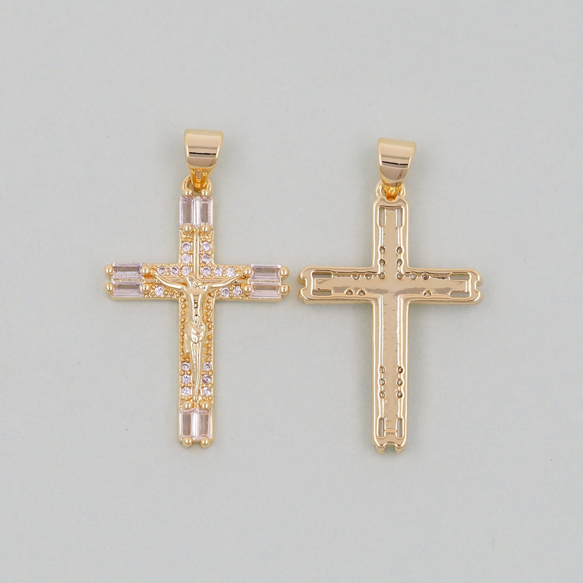 Gold Cross Charms,18K Gold Filled CZ turquoise Cross Pendant,Religious Jesus Charm Bracelet Necklace for DIY Jewelry Making S
