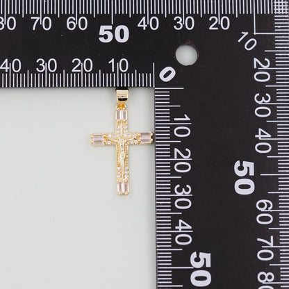 Gold Cross Charms,18K Gold Filled CZ turquoise Cross Pendant,Religious Jesus Charm Bracelet Necklace for DIY Jewelry Making Supply