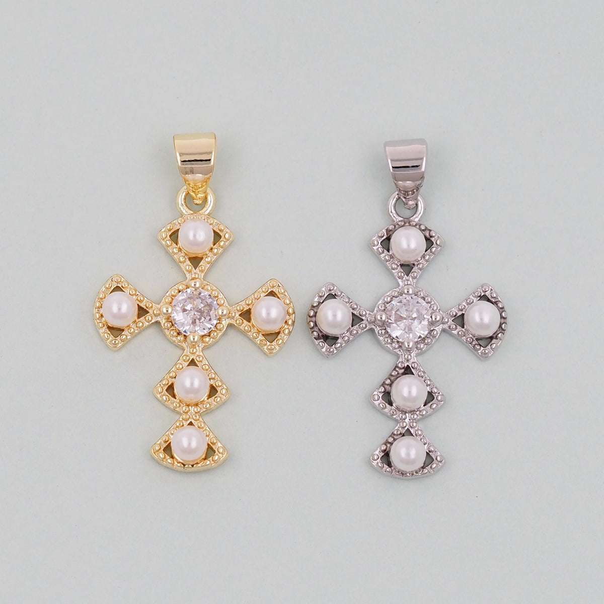 Gold Cross Charms,18K Gold Filled CZ Cross Pendant,Religious Charm Bracelet Necklace for DIY Jewelry Making Supply