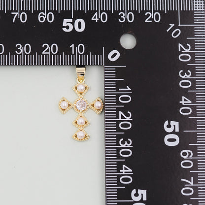 Gold Cross Charms,18K Gold Filled CZ Cross Pendant,Religious Charm Bracelet Necklace for DIY Jewelry Making Supply