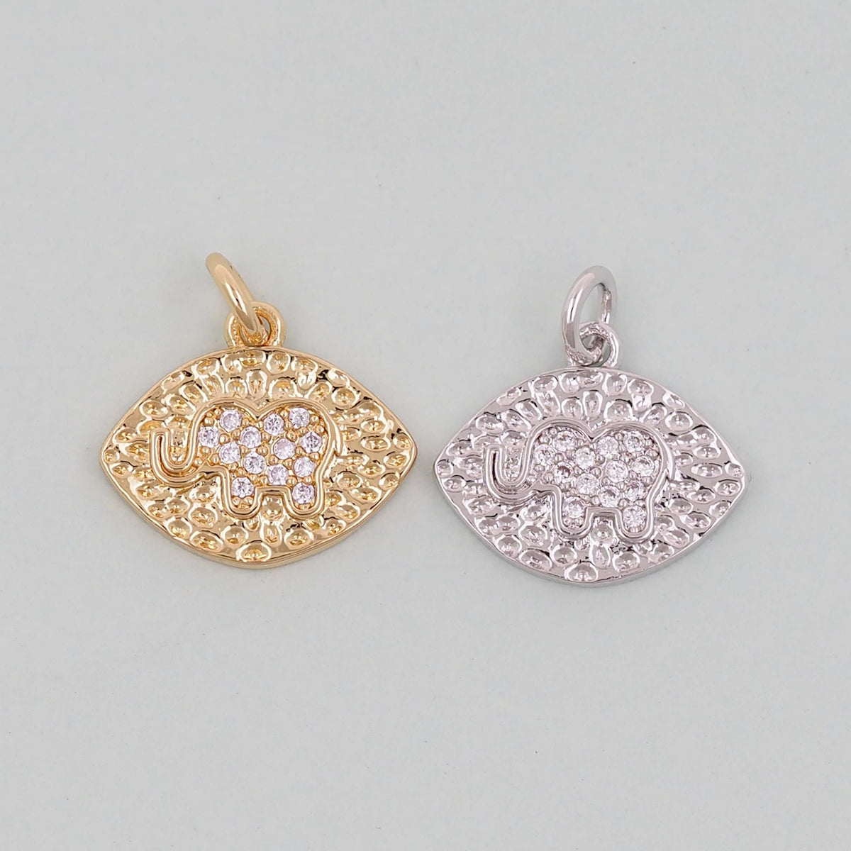 Gold Oval Elephant Charms,18K Gold Filled CZ Elephant Pendant,Elephant Charm Bracelet Necklace for DIY Jewelry Making Supply