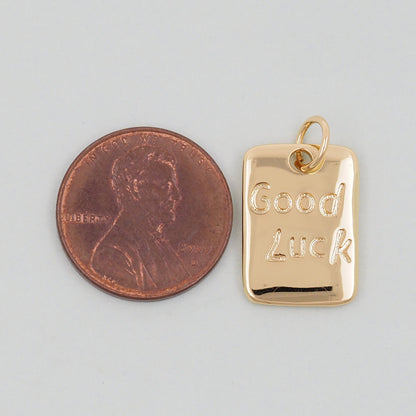 Gold rectangle good luck Charms,18K Gold Filled good luck Pendant,good luck Charm Bracelet Necklace for DIY Jewelry Making Supply