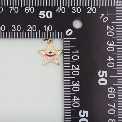 Gold Star Evil Eye Charms,18K Gold Filled CZ Micro Pave Star Pendant,Tiny Star Charm Bracelet Necklace for DIY Jewelry Making