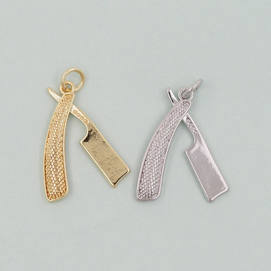 Gold barber Charms,18K Gold Filled razor Pendant,razor Charm Bracelet Necklace for DIY Jewelry Making Supply