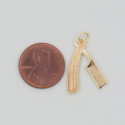 Gold barber Charms,18K Gold Filled razor Pendant,razor Charm Bracelet Necklace for DIY Jewelry Making Supply