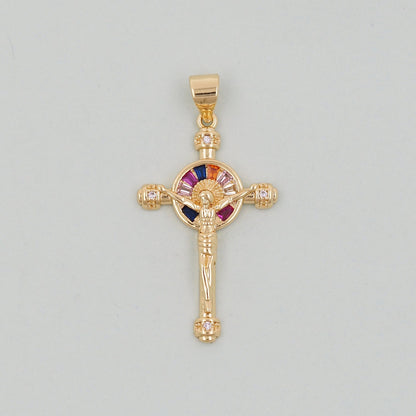 Gold Cross Charms,18K Gold Filled CZ Cross Pendant,Religious Jesus Charm Bracelet Necklace for DIY Jewelry Making Supply