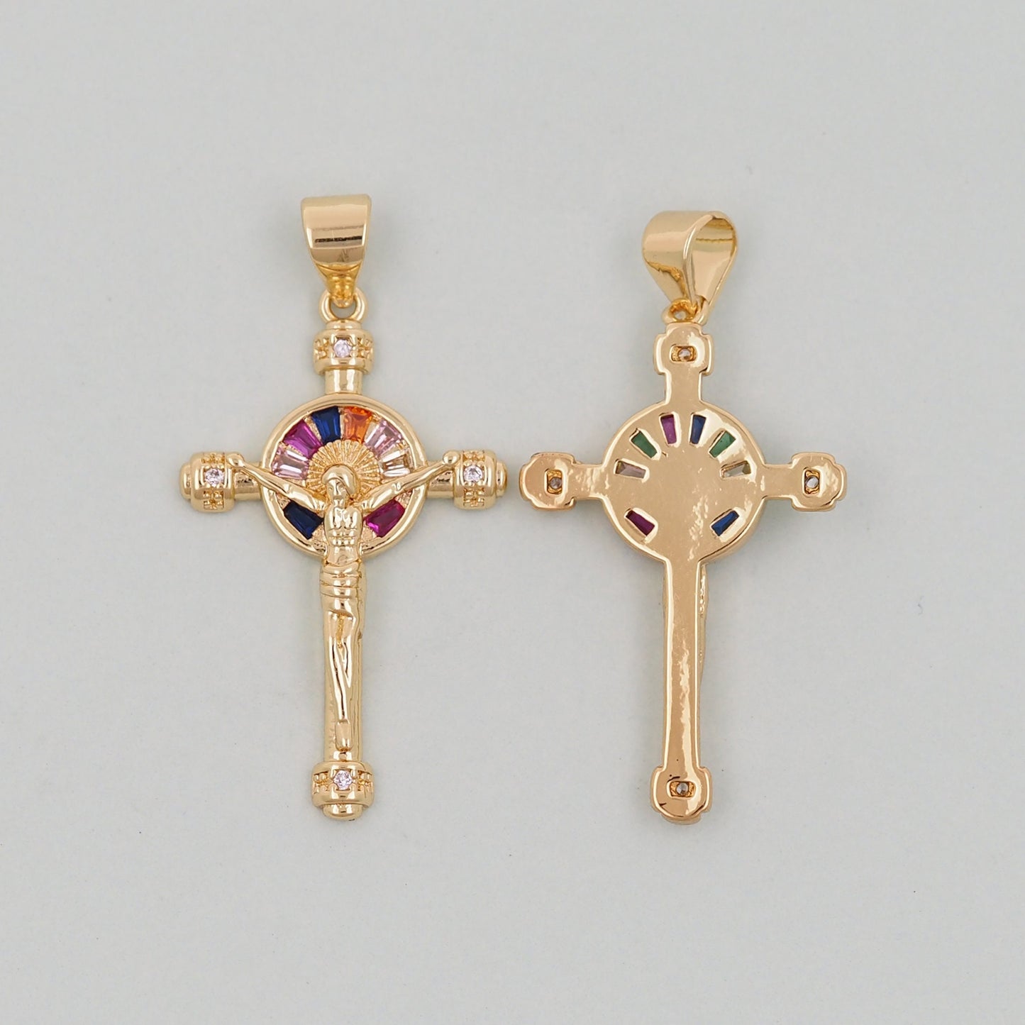 Gold Cross Charms,18K Gold Filled CZ Cross Pendant,Religious Jesus Charm Bracelet Necklace for DIY Jewelry Making Supply