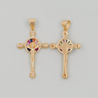 Gold Cross Charms,18K Gold Filled CZ Cross Pendant,Religious Jesus Charm Bracelet Necklace for DIY Jewelry Making Supply