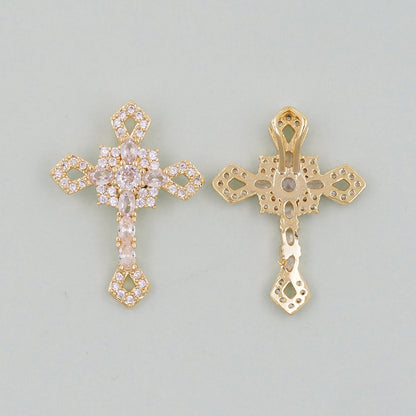 Gold Cross Charms,18K Gold Filled CZ Cross Pendant,Cross Charm Bracelet Necklace for DIY Jewelry Making Supply