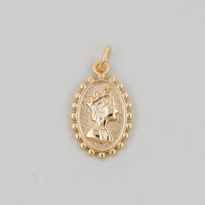 Gold Oval Charms,18K Gold Filled Oval Pendant,Oval Queen Charm Bracelet Necklace for DIY Jewelry Making Supply