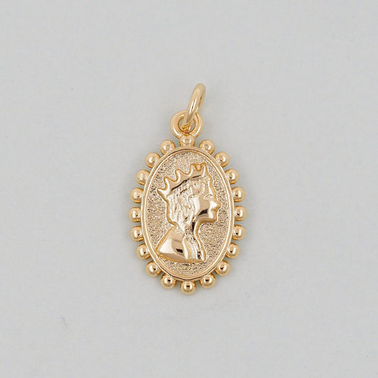 Gold Oval Charms,18K Gold Filled Oval Pendant,Oval Queen Charm Bracelet Necklace for DIY Jewelry Making Supply