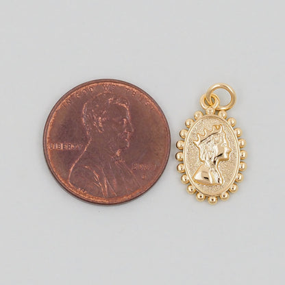 Gold Oval Charms,18K Gold Filled Oval Pendant,Oval Queen Charm Bracelet Necklace for DIY Jewelry Making Supply
