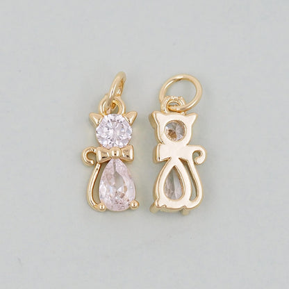 Gold Cat Charms,18K Gold Filled Cat Pendant,cute Charm Bracelet Necklace for DIY Jewelry Making Supply