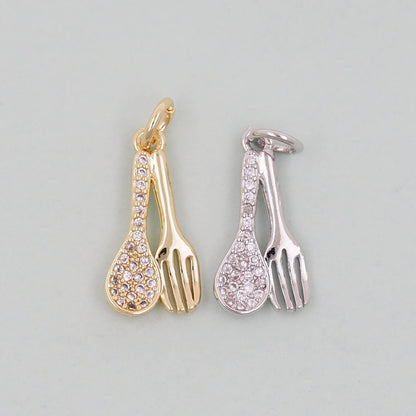 Gold Spoon and Fork Charms,18K Gold Filled Spoon and Fork Pendant,Spoon and Fork Charm Bracelet Necklace for DIY Jewelry Making Supply