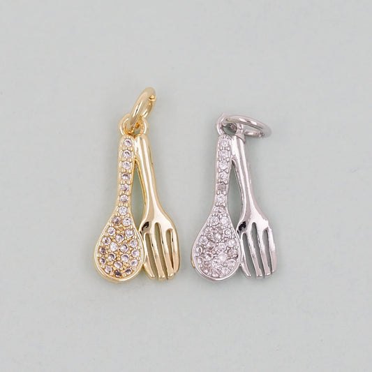 Gold Spoon and Fork Charms,18K Gold Filled Spoon and Fork Pendant,Spoon and Fork Charm Bracelet Necklace for DIY Jewelry Making Supply