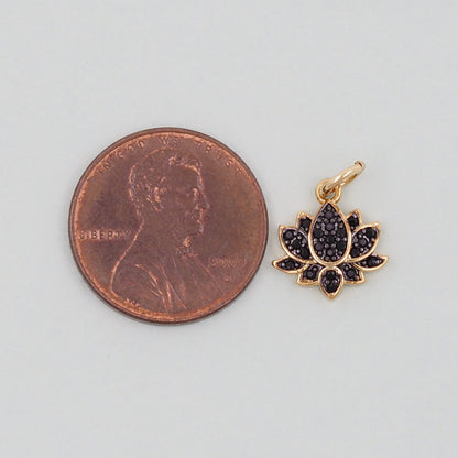 Gold Lotus Charms,18K Gold Filled meditation Pendant,Black lotus Charm Bracelet Necklace for DIY Jewelry Making Supply