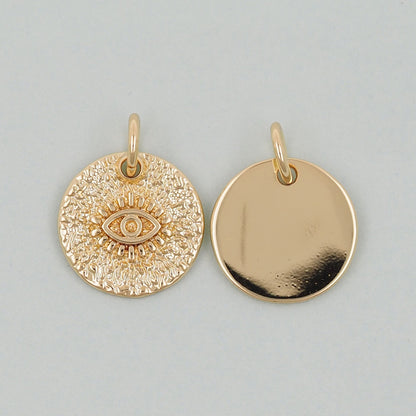 Gold Round Charms,18K Gold Filled Round Pendant,Silver Evil Eye Charm Bracelet Necklace for DIY Jewelry Making Supply