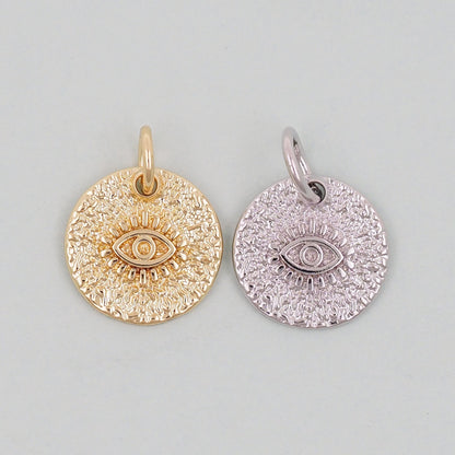 Gold Round Charms,18K Gold Filled Round Pendant,Silver Evil Eye Charm Bracelet Necklace for DIY Jewelry Making Supply