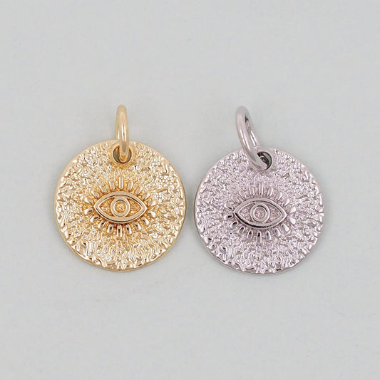 Gold Round Charms,18K Gold Filled Round Pendant,Silver Evil Eye Charm Bracelet Necklace for DIY Jewelry Making Supply