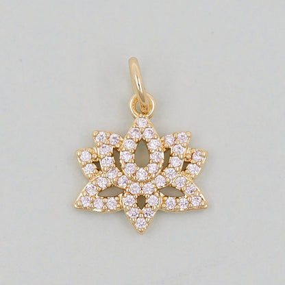 Gold Lotus Charms,18K Gold Filled meditation Pendant,lotus Charm Bracelet Necklace for DIY Jewelry Making Supply