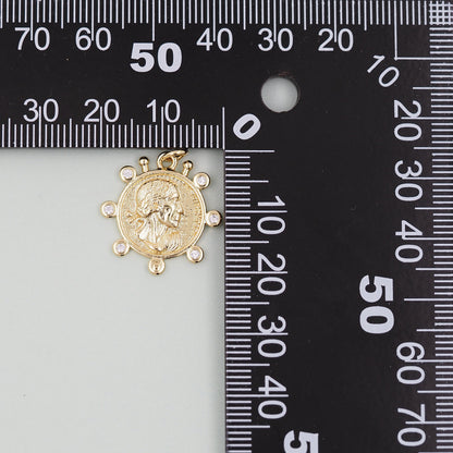 Gold Geometry Charms,18K Gold Filled Round Greece Coin Pendant,geometry Charm Bracelet Necklace for DIY Jewelry Making Supply