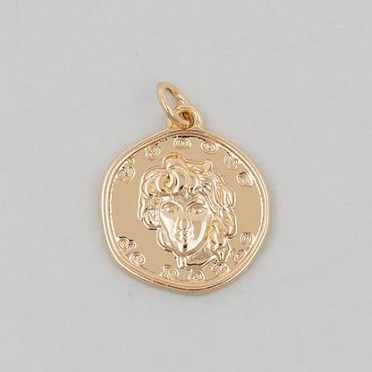 Gold Geometry Charms,18K Gold Filled Round Greece Coin Pendant,geometry Charm Bracelet Necklace for DIY Jewelry Making Supply